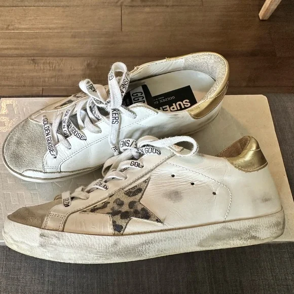 Golden Goose Womens White Sneakers with Leopard Star 36 - Picture 3 of 9